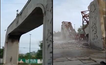 Captan momento del desplome de arco de bienvenida a Coatzintla, Veracruz 