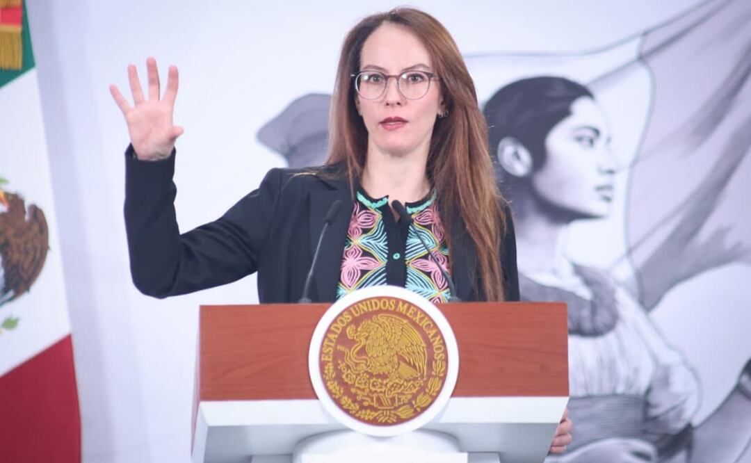Gabriela Cuevas Barrón, coordinadora de los trabajos del gobierno federal para el Mundial 2026 durante la conferencia de prensa de la presidenta Claudia Sheinbaum (10/04/2026). Foto: Luis Camacho / EL UNIVERSAL
