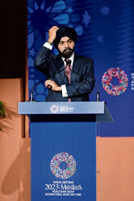 Ajay Banga, director del BM, durante las reuniones de otoño junto con el FMI en Marruecos. Foto: EFE