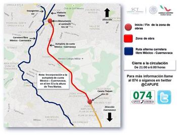 Cierre total en la México-Cuernavaca por obras