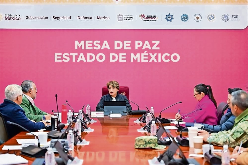 La gobernadora Delfina Gómez destacó en la Mesa de Paz número 233, los logros contra la extorsión. Foto Especial