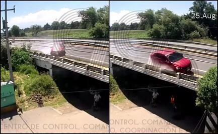 VIDEO: Automovilista casi cae de puente vehicular tras derrapar en carretera de Tlaxcala
