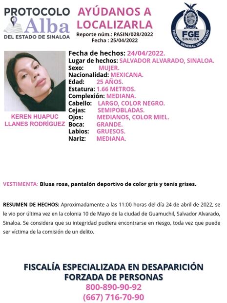 Buscan a Keren Huapuc Llanes Rodríguez, joven desaparecida en Sinaloa
