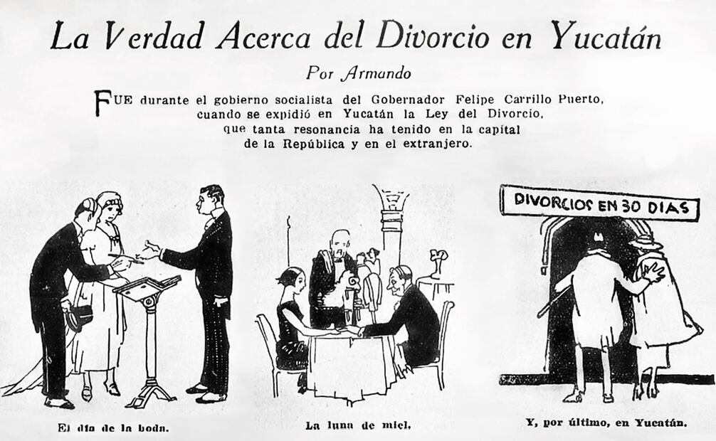 En su artículo del 2 de octubre de 1924, EL UNIVERSAL ILUSTRADO resaltó el fenómeno de los divorcios yucatecos. Aunque la legislación se pensó para ayudar a mujeres en matrimonios forzados, también sirvió a cónyuges que sólo querían deshacerse de sus deberes matrimoniales. Foto: Hemeroteca EL UNIVERSAL.