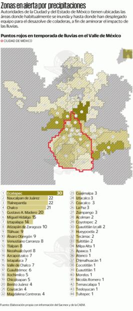 Valle de México, con 283 puntos de inundación