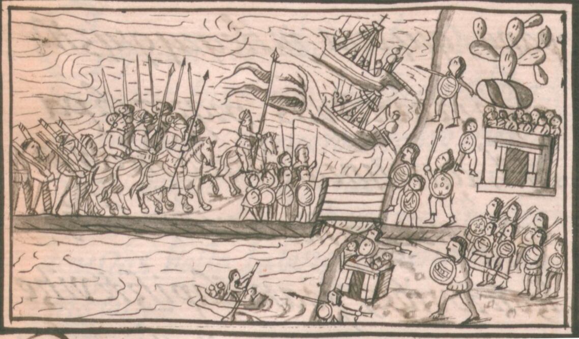 Imagen del Códice Florentino, conocido como Historia general de las cosas de Nueva España, en la que se documentó la vida de las culturas prehispánicas, así com sus batallas. Foto: Topmada de Biblioteca Digital Mundial