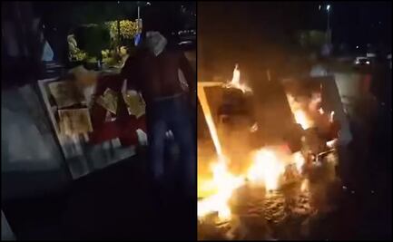 Queman antimonumento de los 43 en Chilpancingo, Guerrero