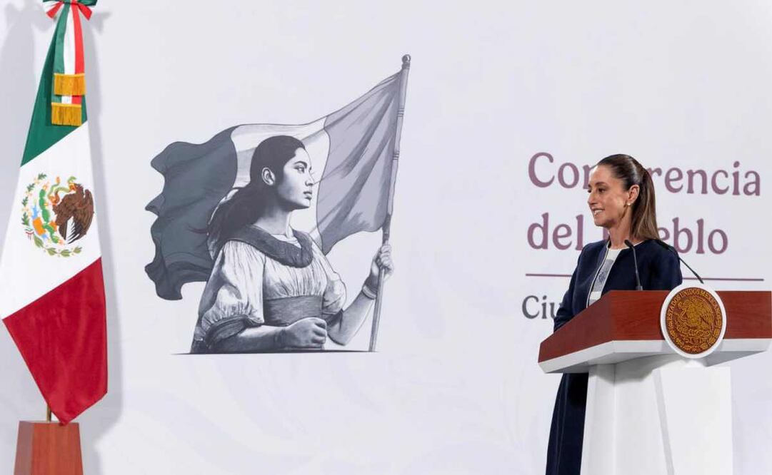 La presidenta Claudia Sheinbaum durante la mañanera de este 14 de julio del 2025. Foto: Presidencia.