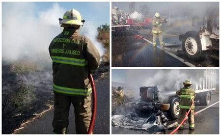 Se incendia cabina de torton y pastizal en Jalisco