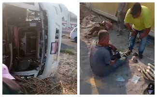 Microbús vuelca sobre carretera federal Cuernavaca-Yautepec; reportan varias personas lesionadas