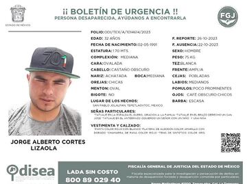 Buscan a Jorge Alberto Cortés Lizaola en Edomex
