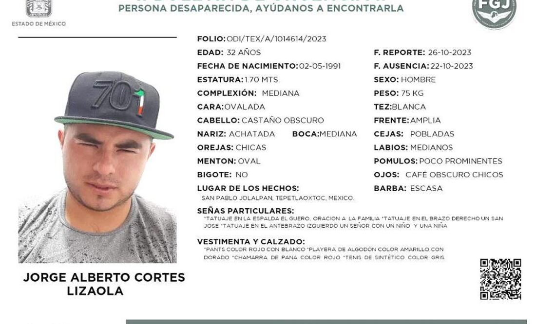 Buscan a Jorge Alberto Cortés Lizaola en Edomex