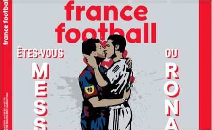 Messi y Cristiano se besan en la boca en la portada de France Football