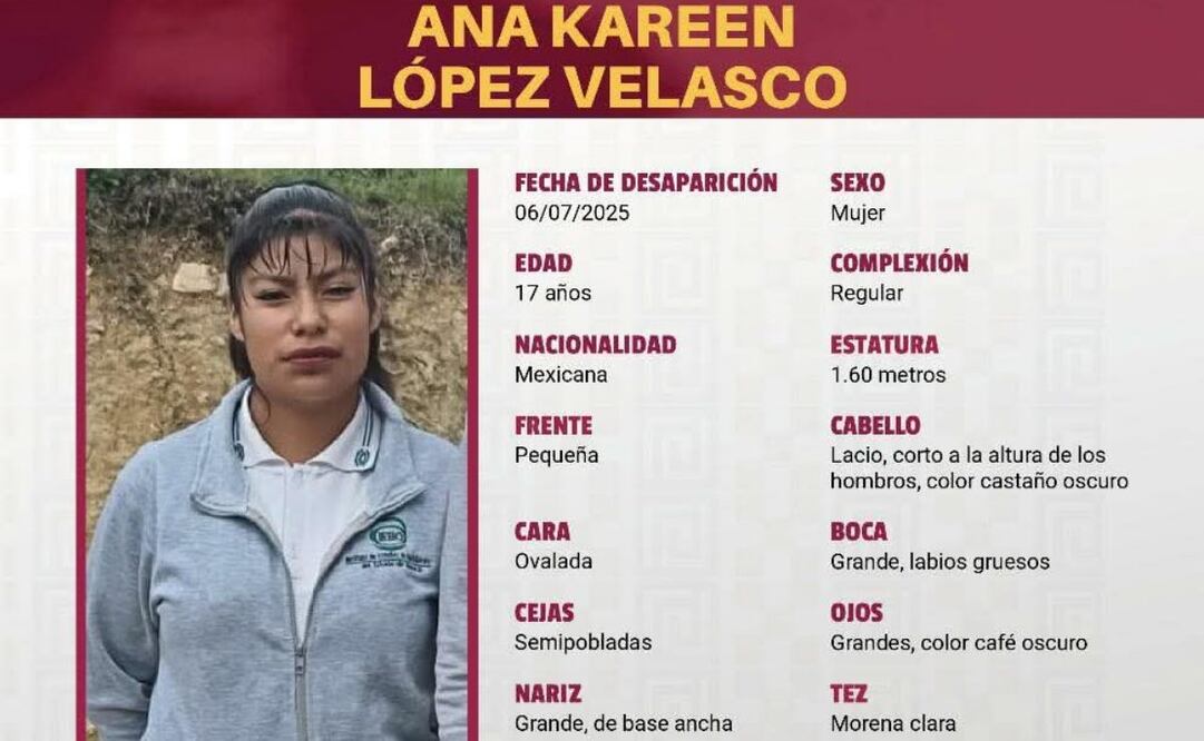 Desaparece la joven Karen López de 17 años de edad en Oaxaca (12/07/2025). Foto: Especial