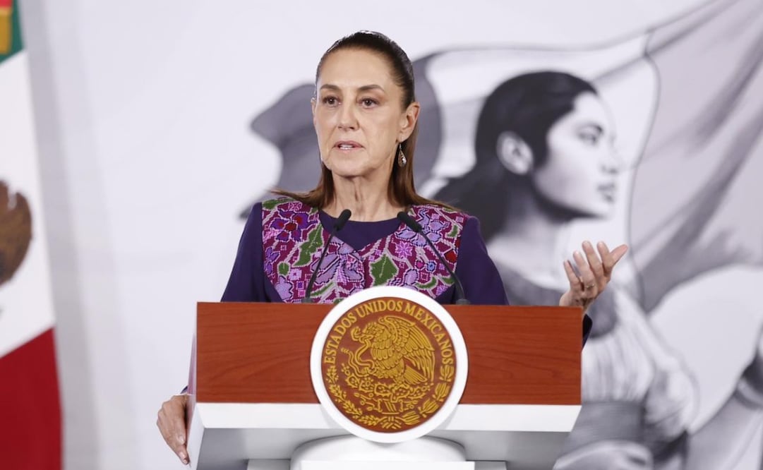 La presidenta Claudia Sheinbaum durante la “Mañanera del Pueblo” en Palacio Nacional de este jueves 16 de abril de 2026. Foto: Diego Simón Sánchez/ EL UNIVERSAL