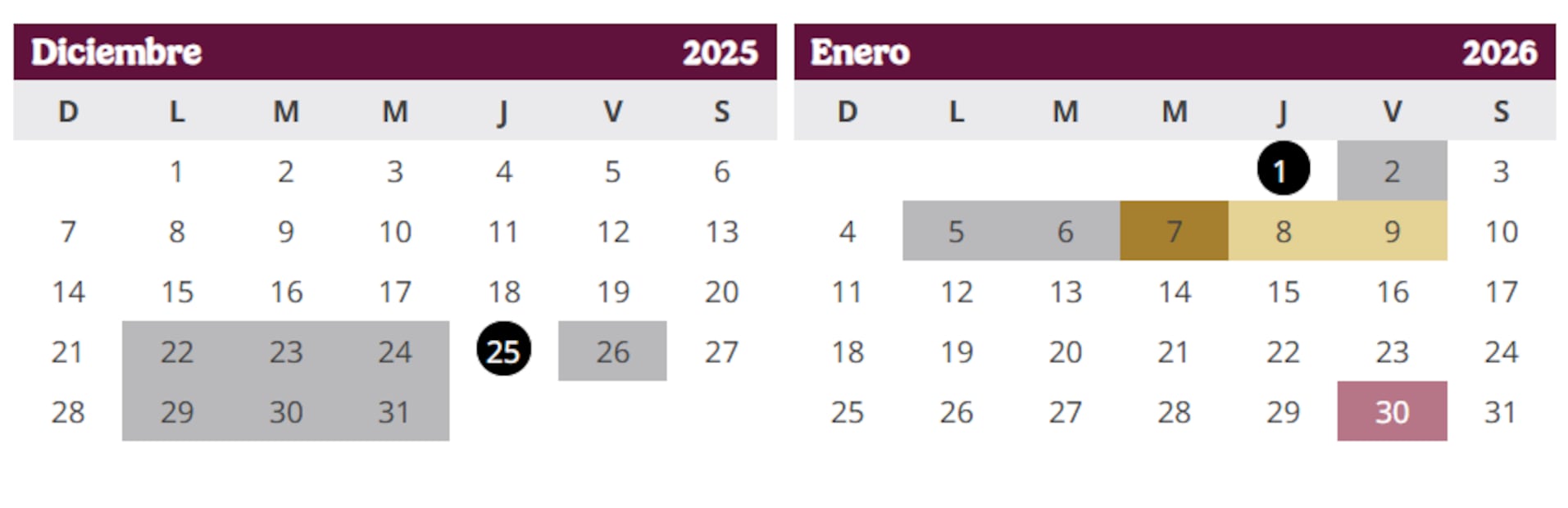 Calendario de la SEP: diciembre 2025 y enero 2026. Foto: SEP