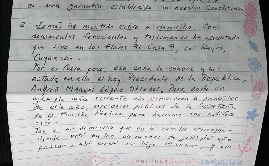 Carta de Rosario Robles, dirigida al fiscal Gertz Manero / Tomada de Twitter @Rosario_Robles_