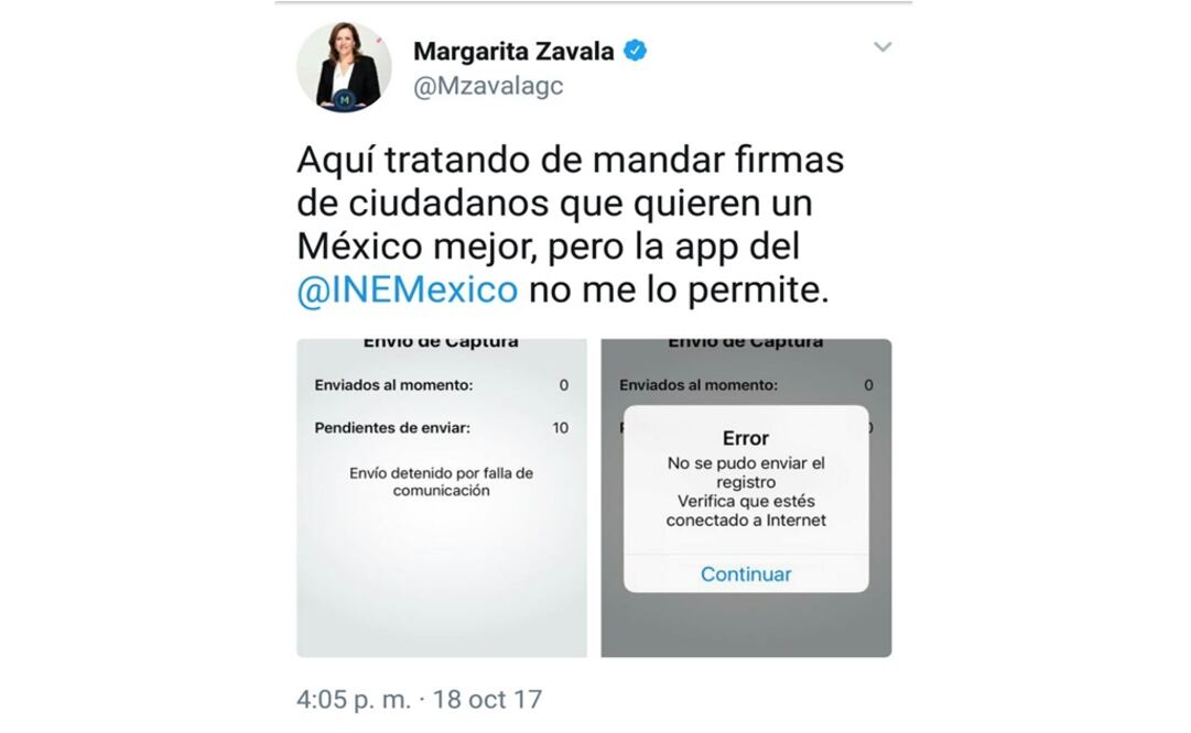 Critica Zavala aplicación de INE para registro de firmas