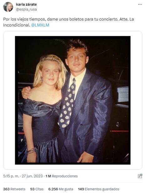 La mujer compartió una foto inédita con Luis Miguel. Foto: Twitter