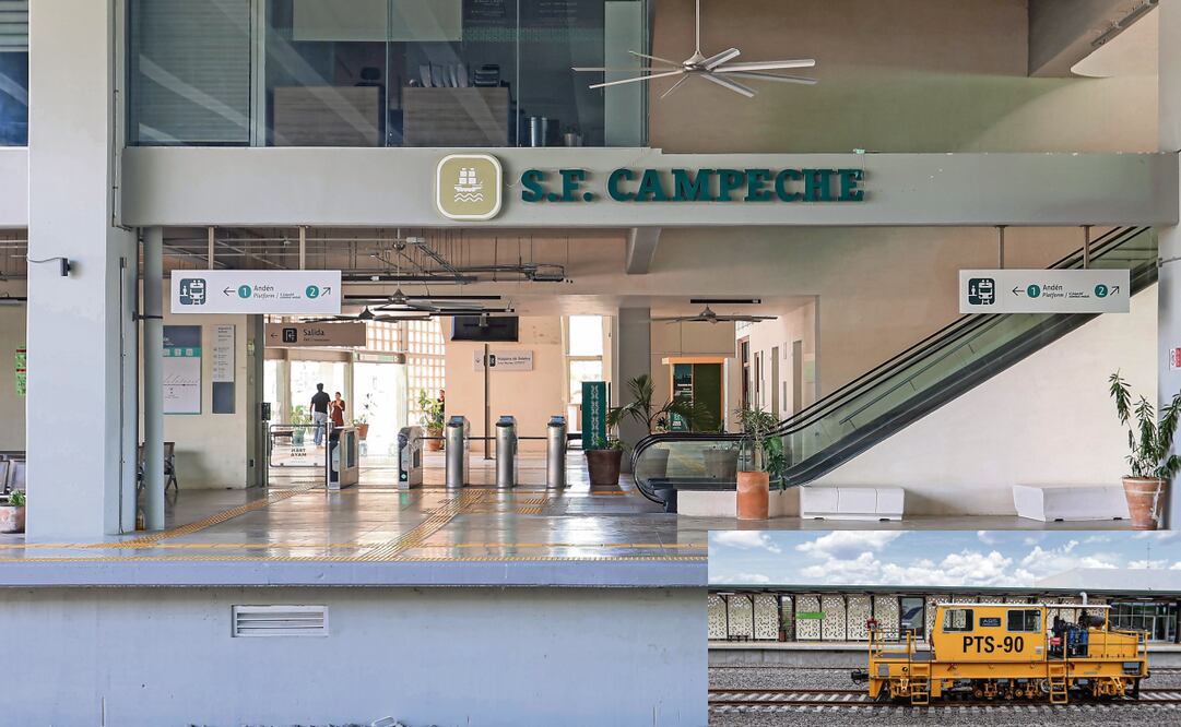 En un recorrido por dos tramos del Tren Maya, el 2 y el 7, se pudo constatar la baja afluencia de pasajeros, el nulo apoyo al turismo comunitario, a productores y artesanos. Arriba: La estación de San Francisco Campeche luce vacía. Abajo a la derecha, la estación de Calakmul sin pasajeros ni tren. Fotos: Gabriel Pano / EL UNIVERSAL