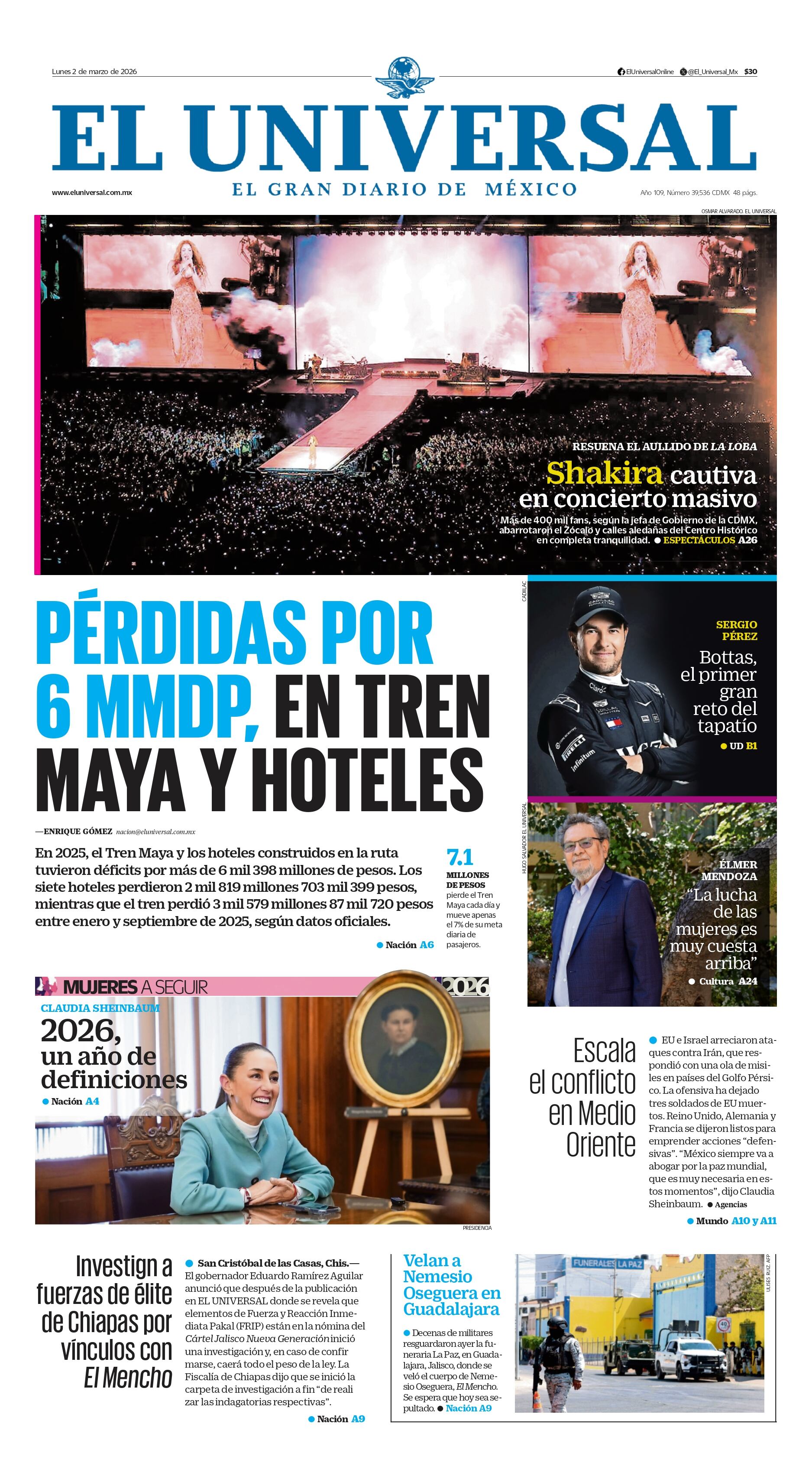 Portada impresa del 2 de marzo de 2026