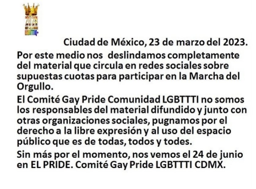 Comunicado Gay Pride CDMX