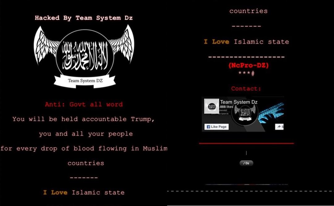 Mensaje que aparecía en las páginas web hackeadas. FOTO: tomada del Twitter de Josh Mandel