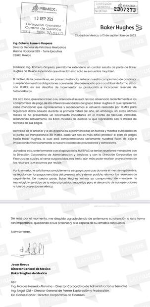 Comunicación de Baker Hughes con Pemex / Latinus