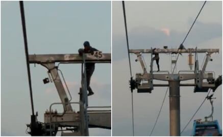 Captan a sujeto cuando camina sobre torre del Cablebús en Iztapalapa 