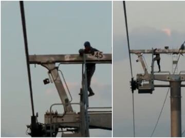 Captan a sujeto cuando camina sobre torre del Cablebús en Iztapalapa
