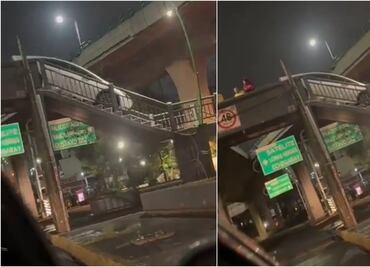 VIDEO: Captan a conductor intentar cruzar puente peatonal con vehículo en Naucalpan
