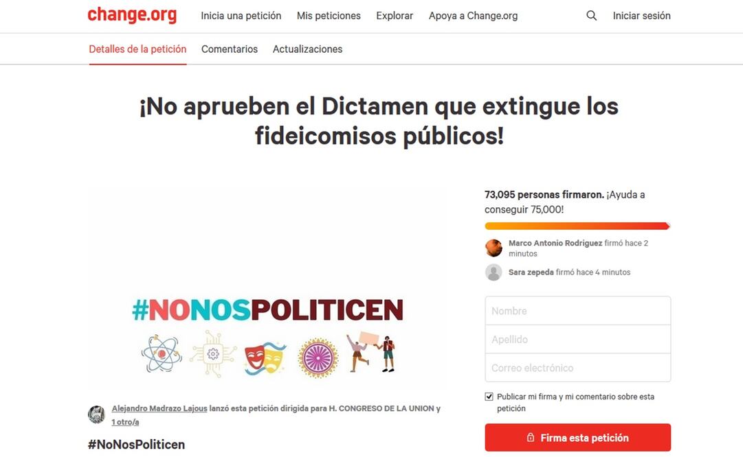Foto: captura de pantalla del sitio: https://www.change.org