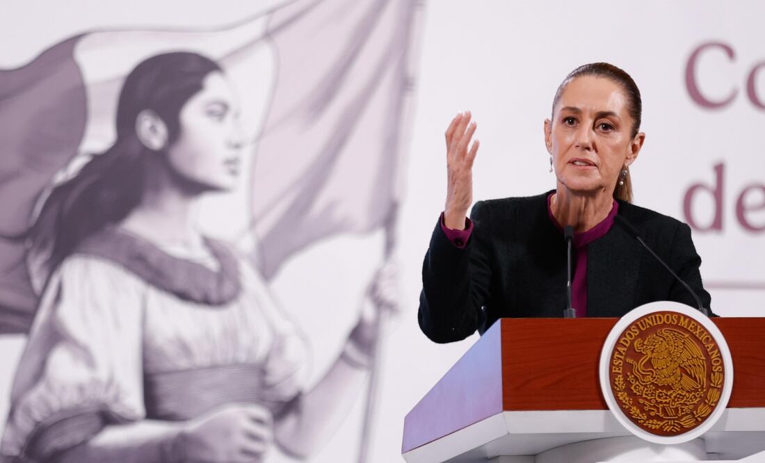 Claudia Sheinbaum en su conferencia matutina del 19 de agosto de 2025. Foto: Diego Simón / EL UNIVERSAL