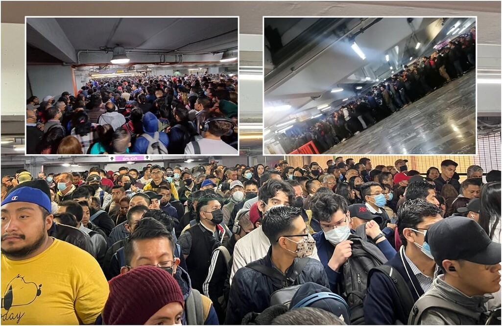 Usuarios del Metro esperan hasta media hora por un tren. FOTO: tomadas de Twitter/ EL UNIVERSAL/