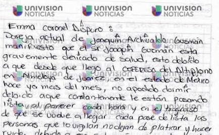 La carta que Emma Coronel escribe sobre "El Chapo"