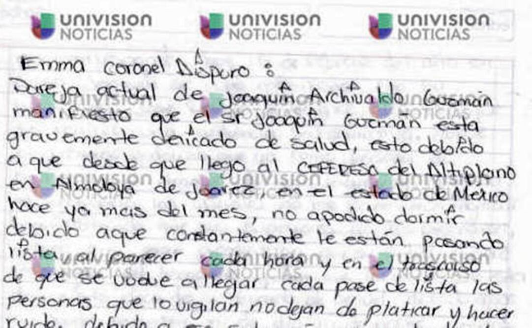 La carta que Emma Coronel escribe sobre "El Chapo"