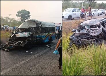 Choque entre auto y transporte público en carretera de Tabasco deja 12 personas muertas