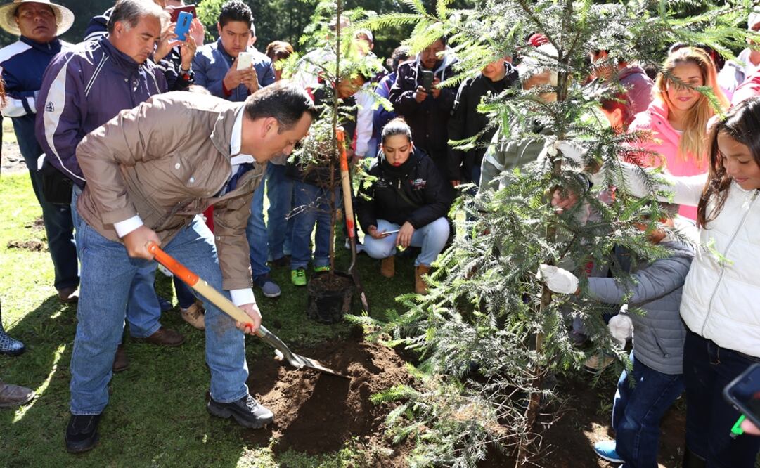 El delegado Miguel Ángel Salazar encabezó la reforestación en el bosque del Desierto de los Leones. (Foto: Berenice Fregoso/El Universal)