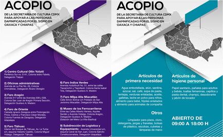 Secretaría de Cultura de la CDMX abre centros de acopio