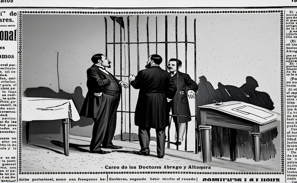 "El Imparcial" también reportó el careo de los doctores Abrego y Altamira acerca de las causas de la muerte de la también doctora obstetra María Barrera en 1889. Imagen generada con IA.