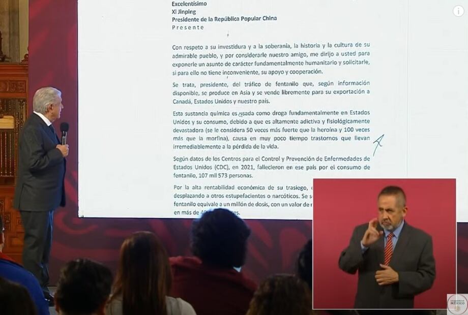 AMLO manda carta a presidente de China por el tema de fentanilo. Foto: Captura de pantalla