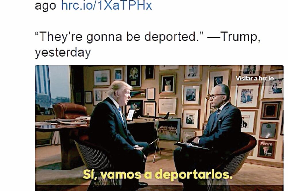 Hillary Clinton destacó el carácter voluble de Donald Trump, luego de que éste primero amenazaba con deportar hispanos y ahora dice amarlos (Especial)