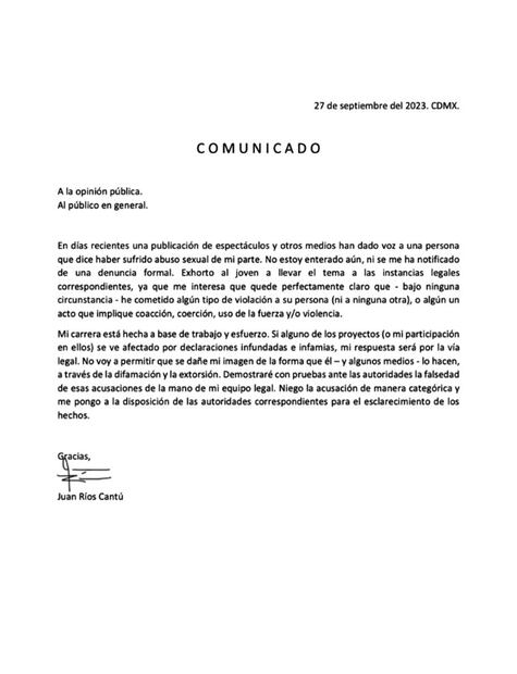 El actor salió en defensa propia y publicó un comunicado, tras las declaraciones de su presunta víctima, el maquillista Amauri Delgado.
Foto: Twitter, vía @JuanRiosCantu