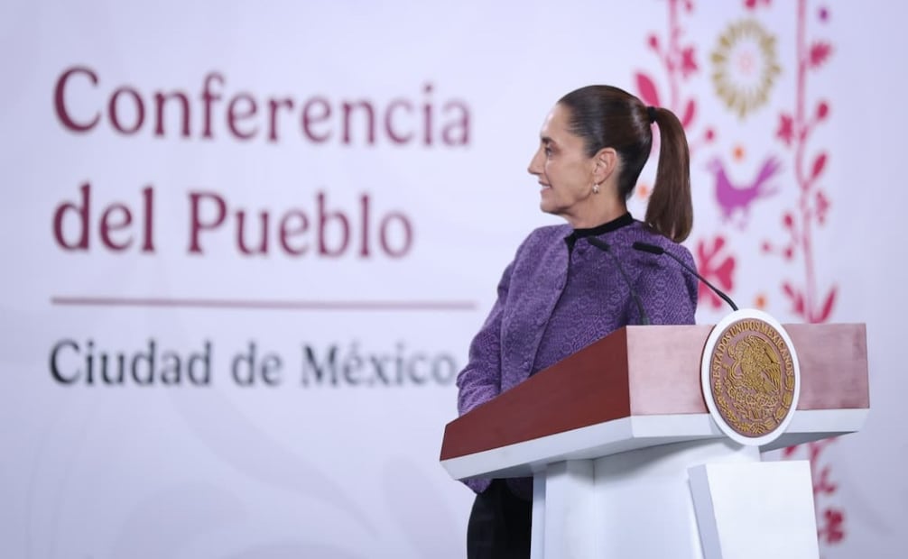 Presidenta Claudia Sheinbaum durante su conferencia de prensa matutina desde Palacio Nacional este miércoles 8 de abril de 2026. Foto: Luis Camacho/ EL UNIVERSAL
