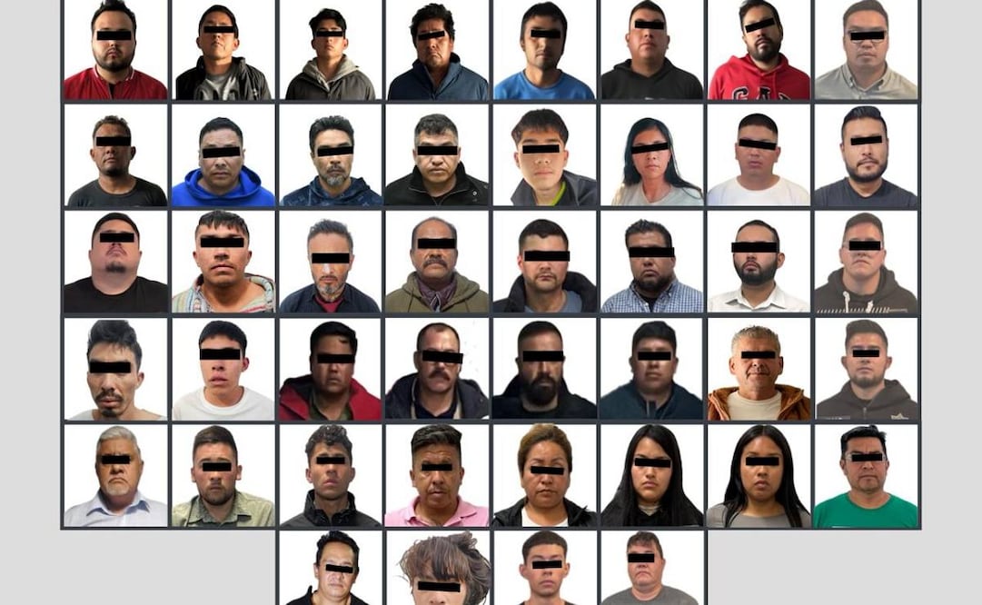 Suman 44 detenidos por hacerse pasar como agentes de la Fiscalía y otras corporaciones en el Estado de México.
Foto: Especial.