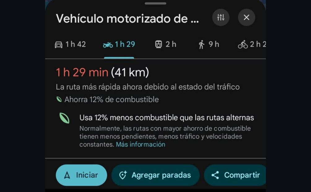 Google Maps toma en cuenta atajos para ahorrar combustible en un viaje en auto. Foto: Captura de pantalla