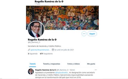Nuevo secretario de Hacienda, Rogelio Ramírez de la O, abre cuenta en Twitter
