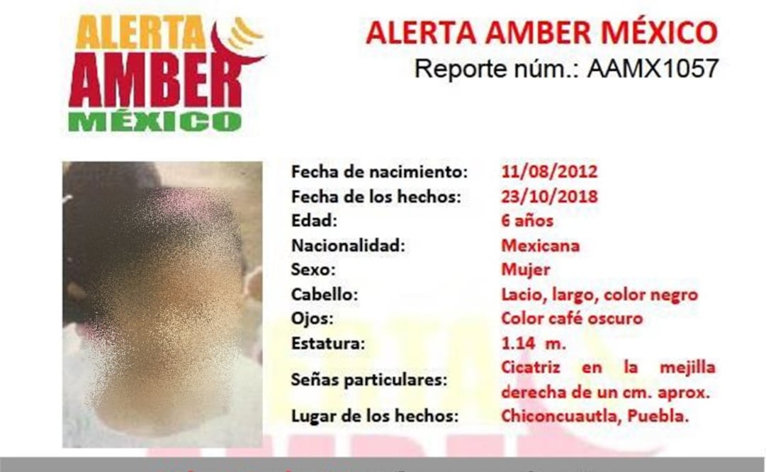 La menor fue reportada como desaparecida hace dos días en Puebla. (Tomada de Alerta Amber)