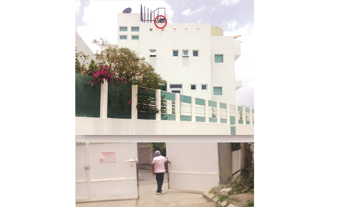 La residencia del jefe delegacional de Tláhuac cuenta con siete cámaras de vigilancia (en círculo rojo), de las cuales cuatro se encuentran en la parte frontal y tres distribuidas en la zona de la azotea. (ESPECIALES)
