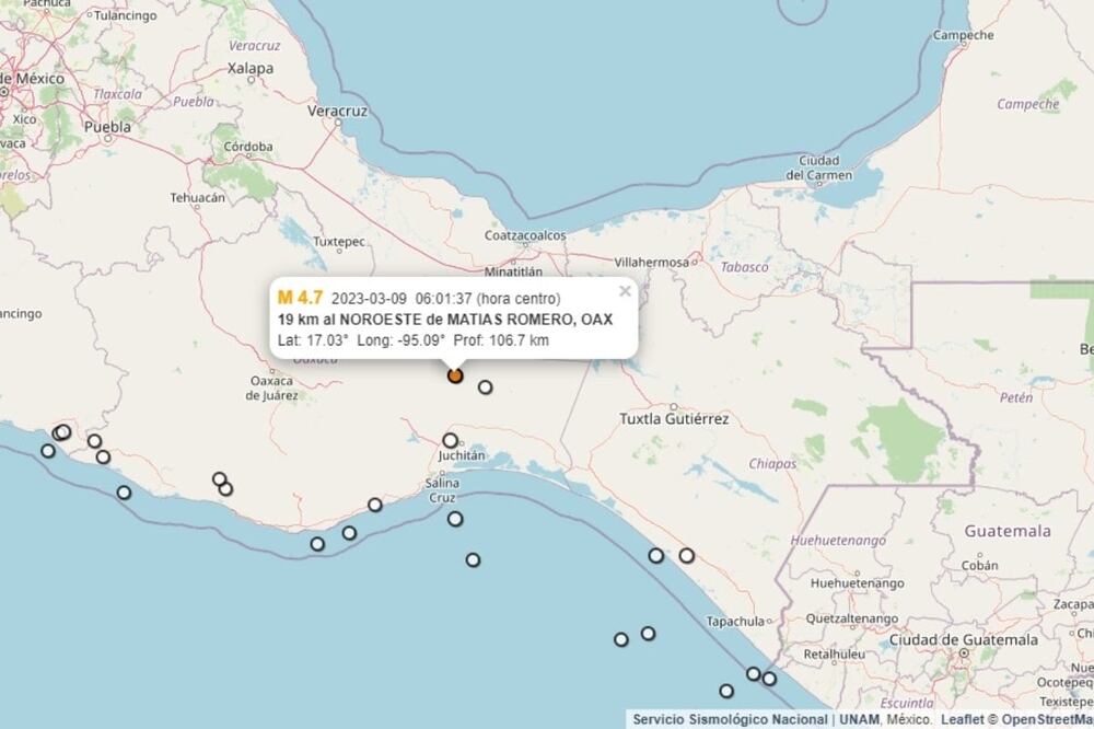 Foto: Captura de pantalla Servicio Sismológico Nacional 